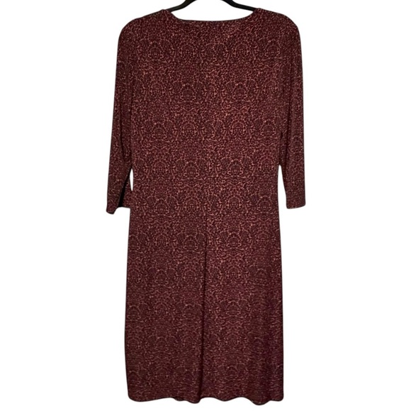 American Living Animal Print Faux Wrap Surplice Career Black and Maroon Dress - Picture 5 of 8